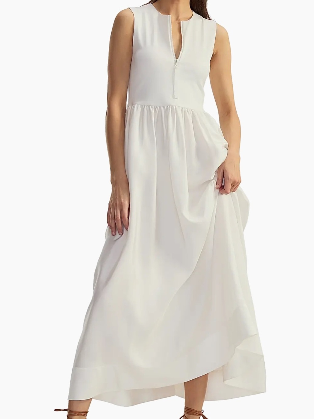 Cynthia Rowley Sleeveless White Maxi Dress with Front Keyhole Zip